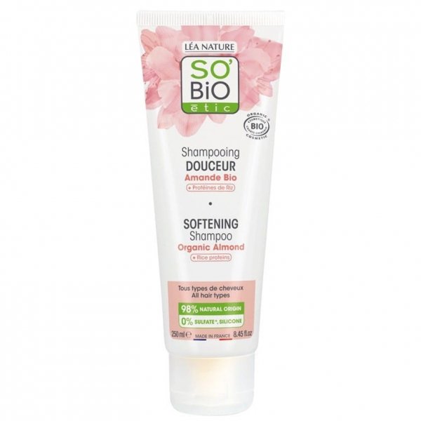 Szampon do włosów delikatnych, Mleko migdałowe i Proteiny ryżu, EcoCert, SO'BiO étic, 250ml
