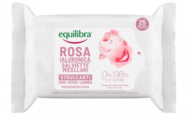 Equilibra Rosa Różane Chusteczki micelarne do demakijażu z kwasem hialuronowym 1op.-25szt.