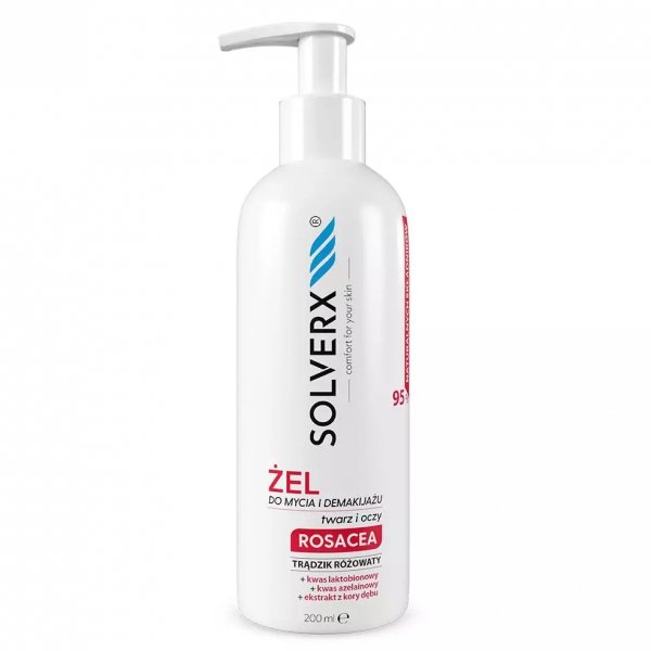 SOLVERX Rosacea Żel do mycia i demakijażu twarzy i oczu na trądzik różowaty 200 ml