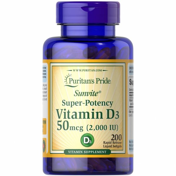  Witamina D3 2000 IU, Puritan's Pride, 200 kapsułek