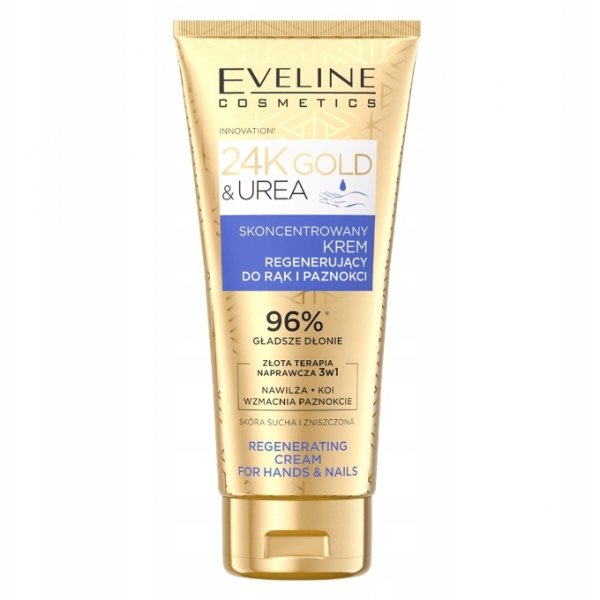 Skoncentrowany Regenerujący Krem do rąk i paznokci EVELINE 24K GOLD&amp;UREA, 100ml 