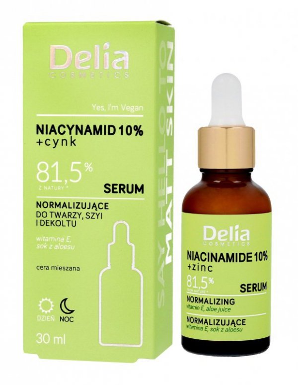 Delia Cosmetics Serum do twarzy, szyi i dekoltu NIACYNAMID 10%+CYNK 81,5% Z NATURY 30 ml
