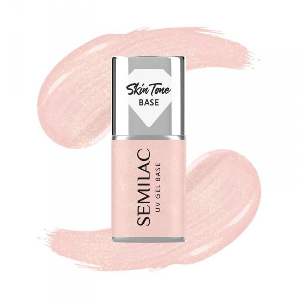 SEMILAC Skin Tone Baza coverowa do lakierów hybrydowych półtransparentna Glitter Peach 7 ml