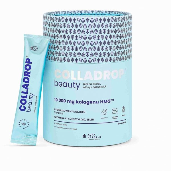 Colladrop® Beauty, kolagen HMG™ 10000 mg, ananas, Aura Herbals, 30 saszetek
