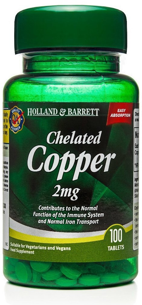 Miedź Chelatowana 2 mg, Holland &amp; Barrett, 100 tabletek