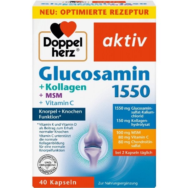 Glukozamina 1550 + Kolagen + MSM + Witamina C, Suplement diety, Doppelherz, 40 kapsułek