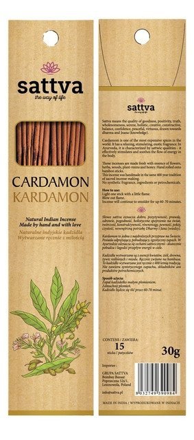 Kadzidełka Naturalne Kardamon, Cardamon Sattva Incense, 30g