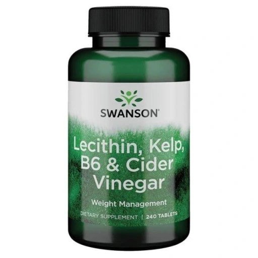 Lecytyna + Kelp + Lucerna + Witamina B6 + Ocet jabłkowy, Swanson, 240 tabletek