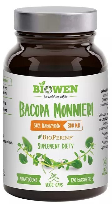 Bacopa monnieri (Brahmi) 300 mg - 50% bakozydów, Biowen, 120 kapsułek