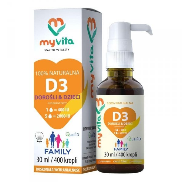 Витамин D3 Family 400IU - 2000IU для детей и взрослых, Myvita, 30мл