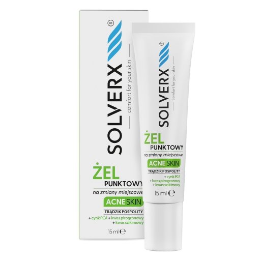 SOLVERX Acne Skin Żel punktowy na zmiany miejscowe - przeciwtrądzikowy 15ml