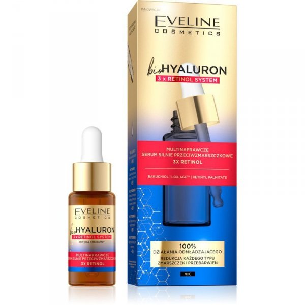 EVELINE bioHYALURON 3xRetinol System Multinaprawcze Serum silnie przeciwzmarszczkowe 18 ml