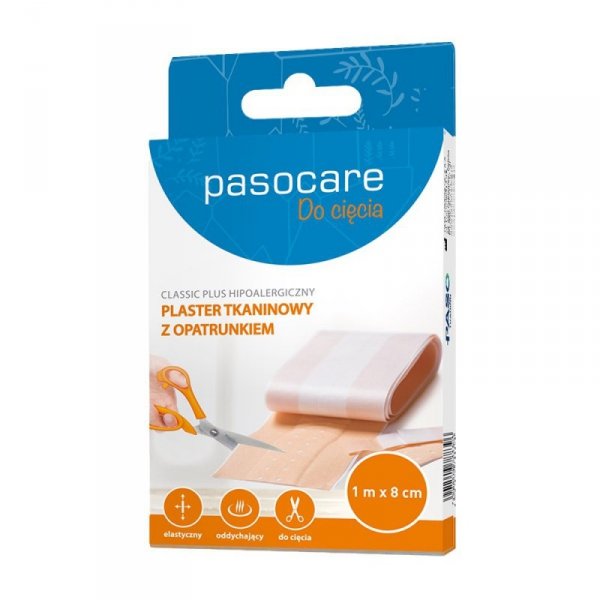 PASOCARE Classic Plus Hipoalergiczny Plaster tkaninowy z opatrunkiem - do cięcia 1m x 8cm