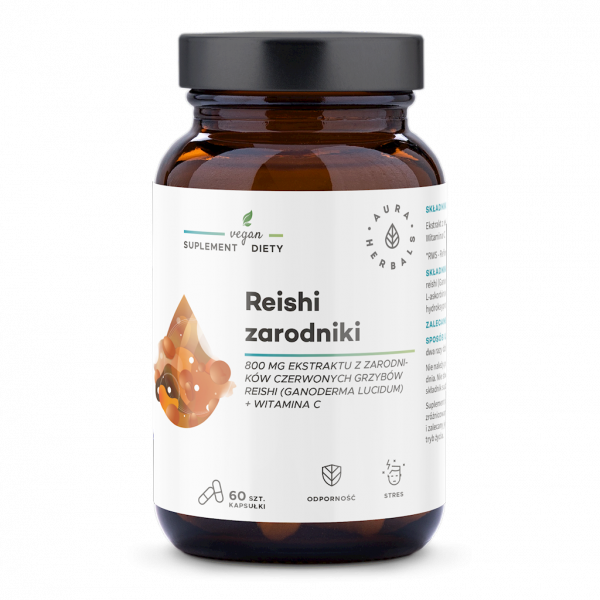 Reishi Zarodniki 800 mg + Witamina C, Aura Herbals, 60 kapsułek