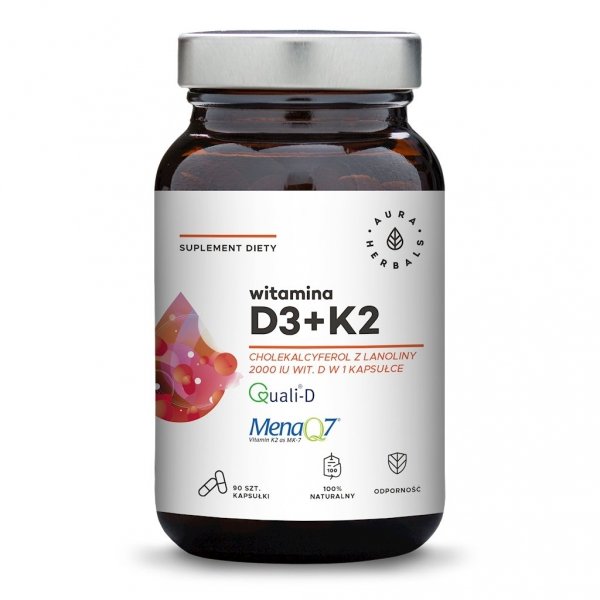 Витамин D3 2000 МЕ + K2, Aura Herbals, 90 капсул