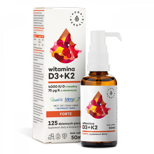 Витамин D3 4000 МЕ + K2MK7, MCT, капли, Aura Herbals, 50 мл