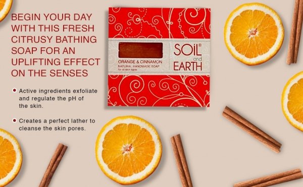 Апельсин с корицей Натуральное мыло Soil &amp; Earth, 125г