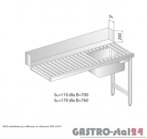 Stół załadowczy rolkowy ze zlewem DM 3275 szerokość: 760 mm (1000x760x850)