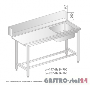 Stół załadowczy do zmywarek ze zlewem DM 3247 szerokość: 760 mm (1000x760x850)