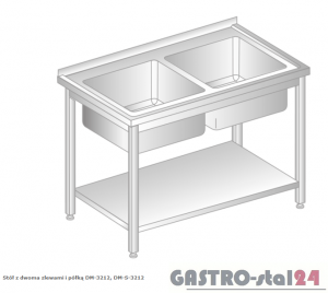 Stół z dwoma zlewami i półką DM 3212 szerokość: 600 mm (1000x600x850)