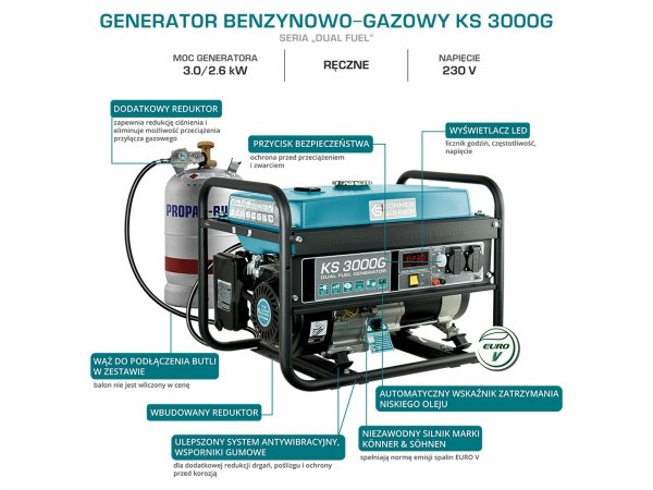 Agregat prądotwórczy benzyna/ LPG K&amp;S KS3000G 230V 3.0 kW 