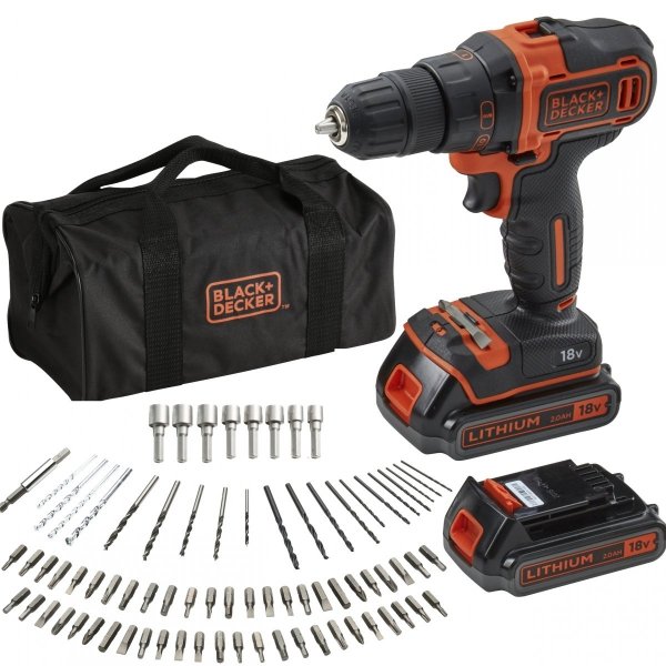 Wkrętarka Black&amp;Decker BDCDD186B 18V 2x1.5Ah + akcesoria 80 el.