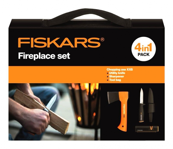 Zestaw kominkowy campingowy Fiskars 1025441 Siekiera X5 + nóż + ostrzałka
