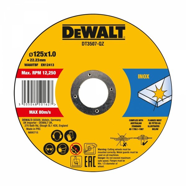 Tarcza DeWALT DT3507 125x1 x22,23mm do cięcia stali nierdzewnej Inox 10szt.
