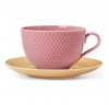 Lyngby Porcelain RHOMBE Filiżanka do Herbaty 390 ml Różowa z Żółtym Spodkiem