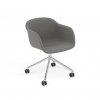 Muuto FIBER ARMCHAIR SWIVEL BASE Krzesło Obrotowe na Kółkach Rama Aluminium Polerowane / Siedzisko Tapicerowane Szare Tkanina Canvas 134
