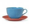 Lyngby Porcelain RHOMBE Filiżanka do Herbaty 390 ml Niebieska z Czerwonym Spodkiem