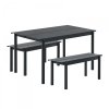 Muuto LINEAR Zestaw Mebli Ogrodowych - Stół 140 cm + 2 Ławki - Czarny