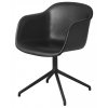Muuto FIBER ARMCHAIR SWIVEL BASE Krzesło Obrotowe - Czarne - Siedzisko Tapicerowane Czarną Skórą / Metalowa Rama