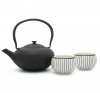 Bredemeijer SHANXI Dzbanek Żeliwny - Zaparzacz do Herbaty 1 l Czarny + 2 Porcelanowe Czarki