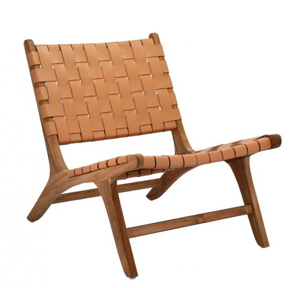 Villa Collection LOUNGE Fotel z Drewna Tekowego z Siedziskiem z Plecionej Skóry