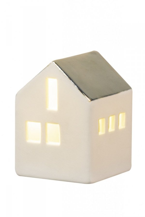 Rader HOME Porcelanowy Lampion LED Domek z Metalicznym Dachem - L
