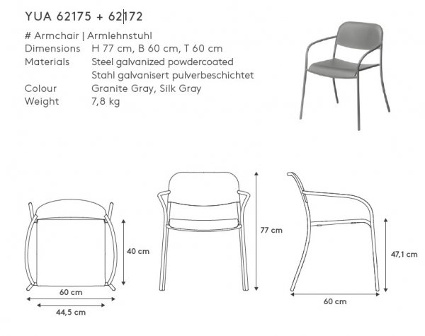 Blomus YUA Krzesło Ogrodowe z Podłokietnikami / Jasnoszare Silk Grey