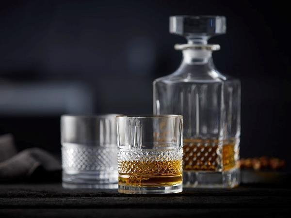 Lyngby Glass BRILLANTE Karafka + Kryształowe Szklanki do Whisky, Drinków 340 ml 4 Szt.