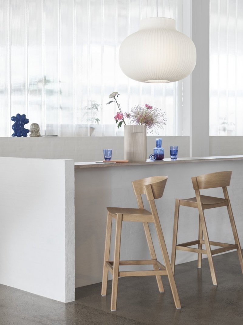 Muuto COVER BAR Hoker - Krzesło Barowe 96 cm Dąb Naturalny / Siedzisko Tapicerowane Szare
