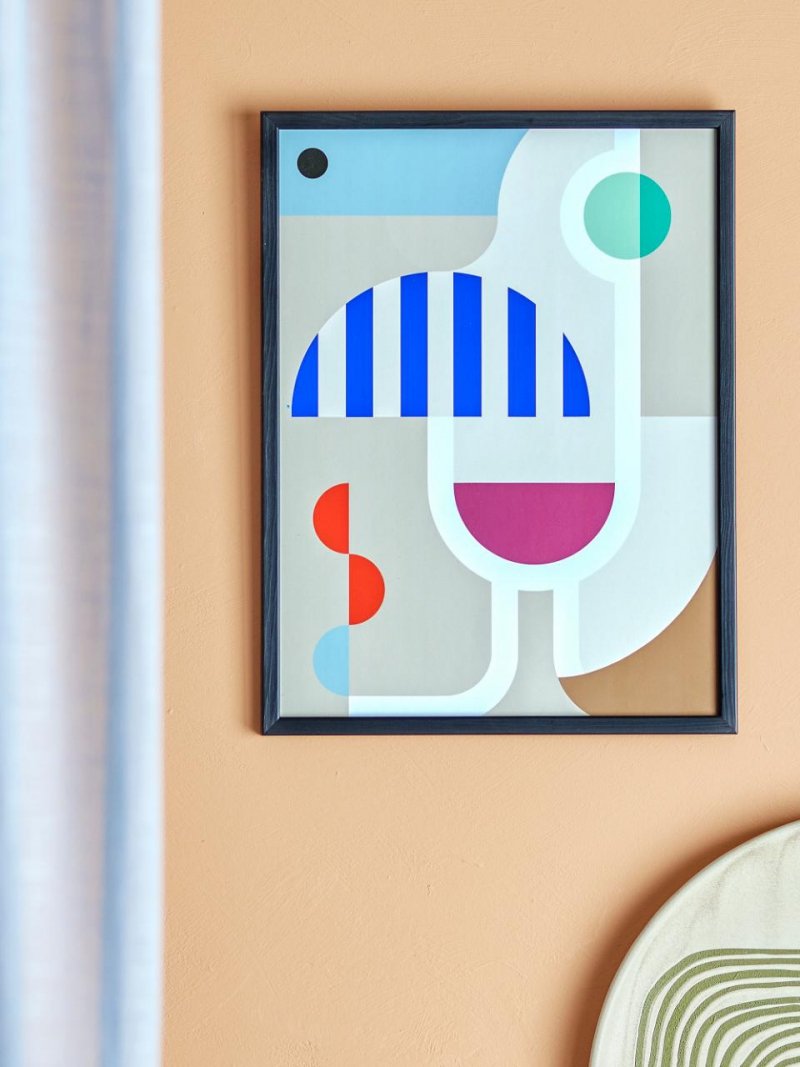 Bloomingville WINE Ilustracja - Grafika Dekoracyjna w Drewnianej Ramie - Wino / Czarna