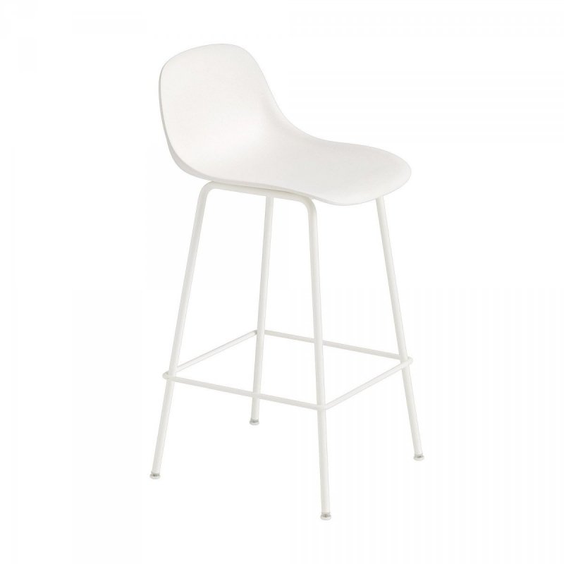 Muuto FIBER Hoker z Oparciem - Stołek Barowy 65 cm Biały/ Metalowa Rama