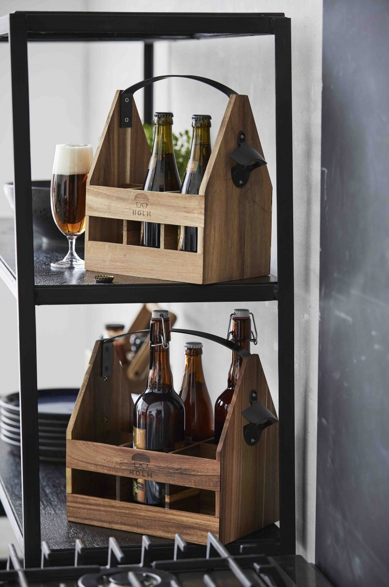 Holm WOODEN Drewniana Skrzynka z Otwieraczem na Butelki Piwa / Oliwy / Przypraw