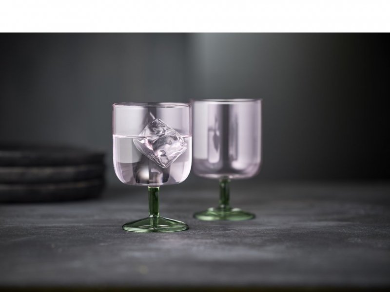 Lyngby Glass TORINO Kieliszki do Wina 300 ml 2 Szt. Różowe / Zielona Nóżka