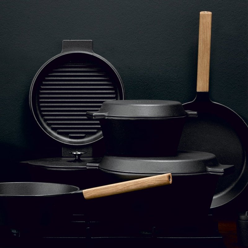 Morso SAUCEPAN Rondel Żeliwny 25 cm z Pokrywką Czarny / Dębowy Uchwyt