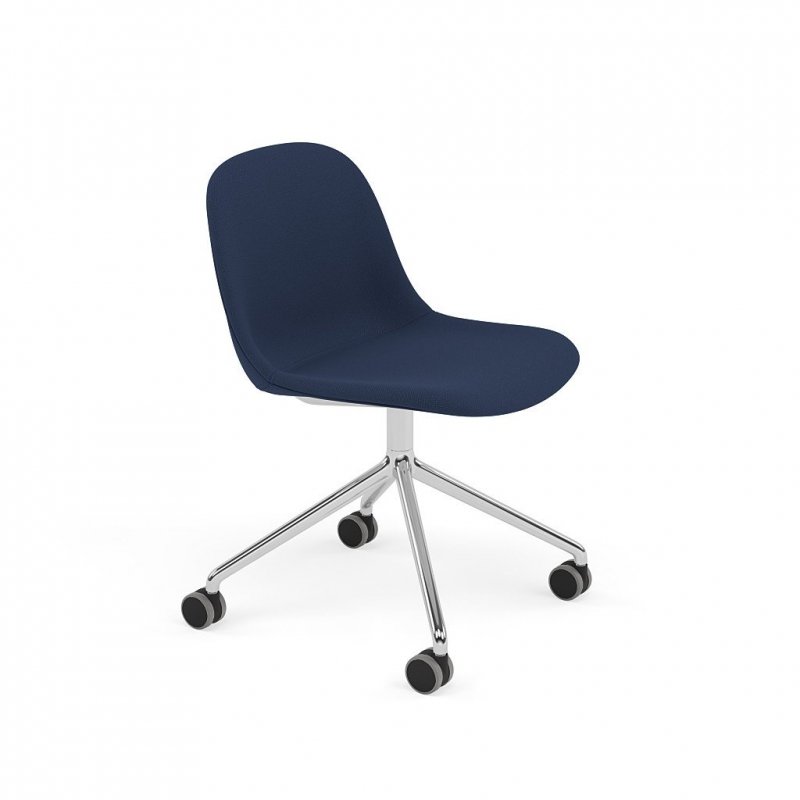 Muuto FIBER SIDE Krzesło Biurowe Obrotowe na Kółkach - Granatowe Tapicerowane / Podstawa z Polerowanego Aluminium