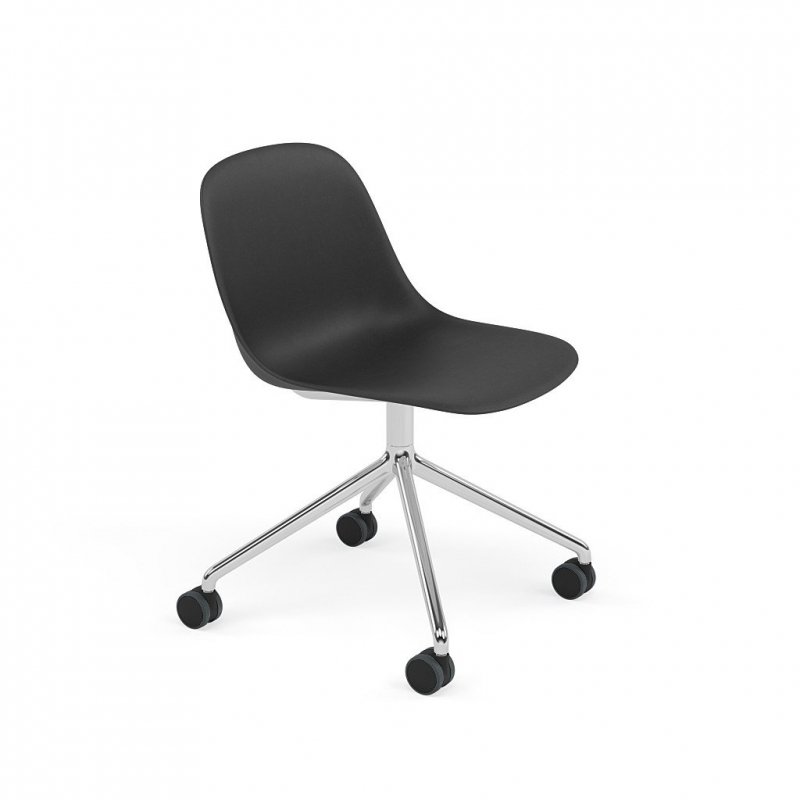 Muuto FIBER SIDE Krzesło Biurowe Obrotowe na Kółkach - Czarne / Podstawa z Polerowanego Aluminium