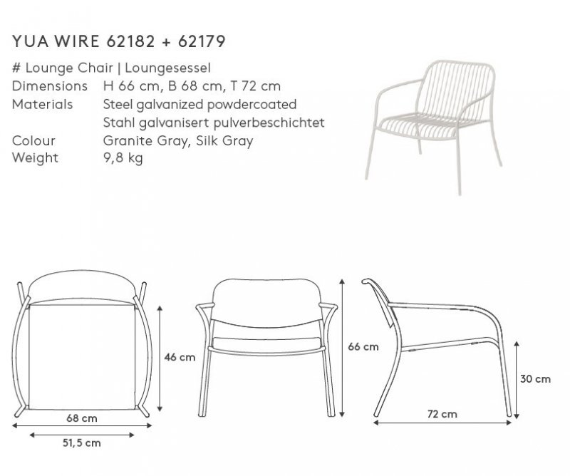 Blomus YUA WIRE Fotel Ogrodowy Lounge / Szary Granite Grey