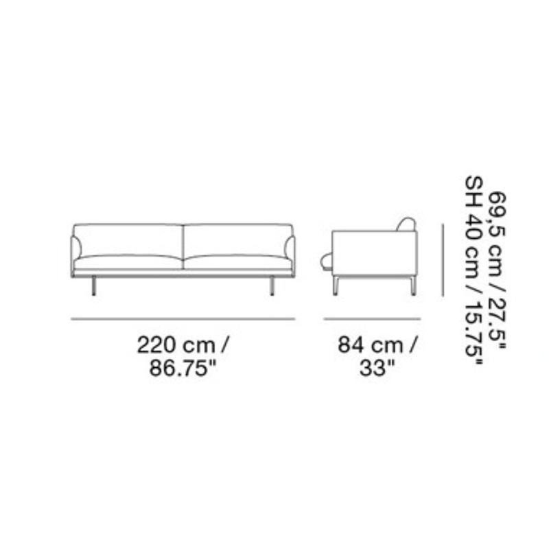 Muuto OUTLINE Sofa 3-Osobowa - Brązowa Skóra / Czarne Nogi