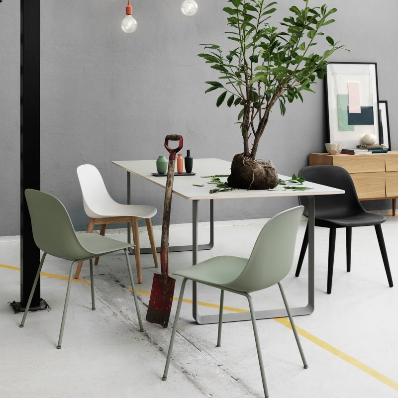 Muuto FIBER SIDE Krzesło z Drewnianą Ramą - Szare