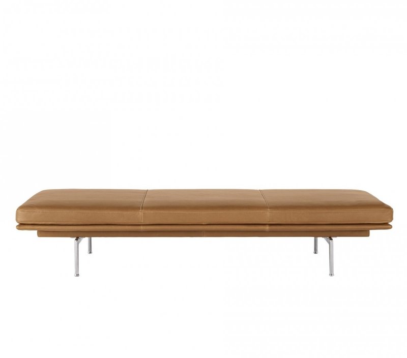 Muuto OUTLINE Leżanka 200 cm Skóra Brązowa Cognac / Nogi Srebrne Aluminium